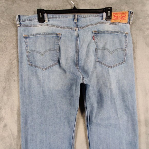 Levis 505 Jeans Men 42 Blue Straight Light Wash Denim Stretch Pants Solid 42x30 - Picture 4 of 11